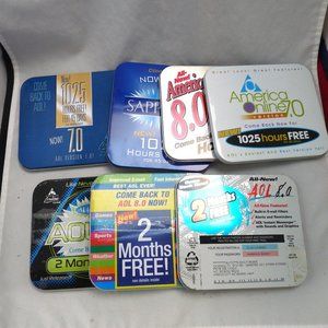 7 AOL computer disc tins advertising vintage